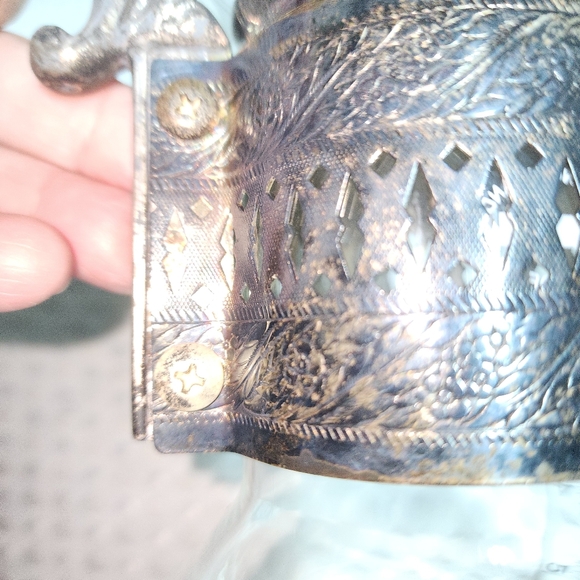 VINTAGE SILVER PLATED BASE  EUC COFFEE TEA GLASS CARAFE WARMER SET - Picture 10 of 11